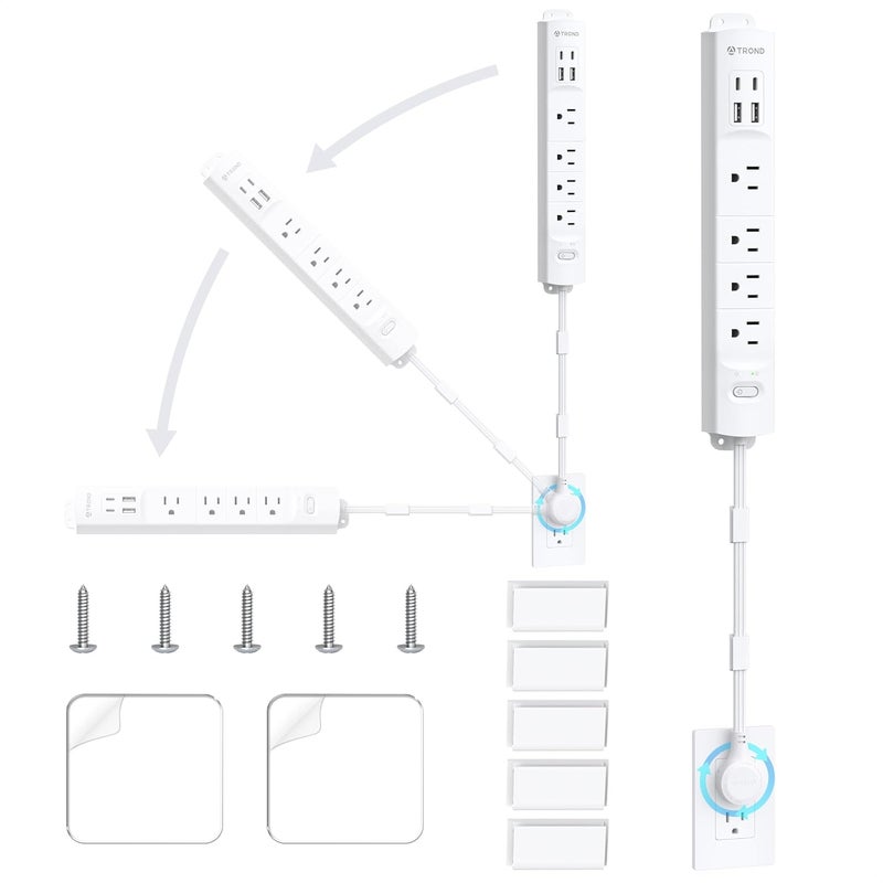TROND Power Strip Outlet Extender with 360° Rotating Plug, 3FT Extension Cord with Multi Plug Wall Outlets and 4 USB (2 USB C), 1440J Surge Protector, Mountable for Couches, Nightstands, Desks, White - Image 1